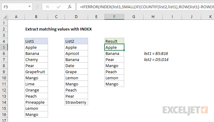 Filter to extract matching values excel formula exceljet